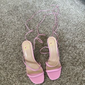 Delicious Pink Lace-Up Strappy Heeled Sandals